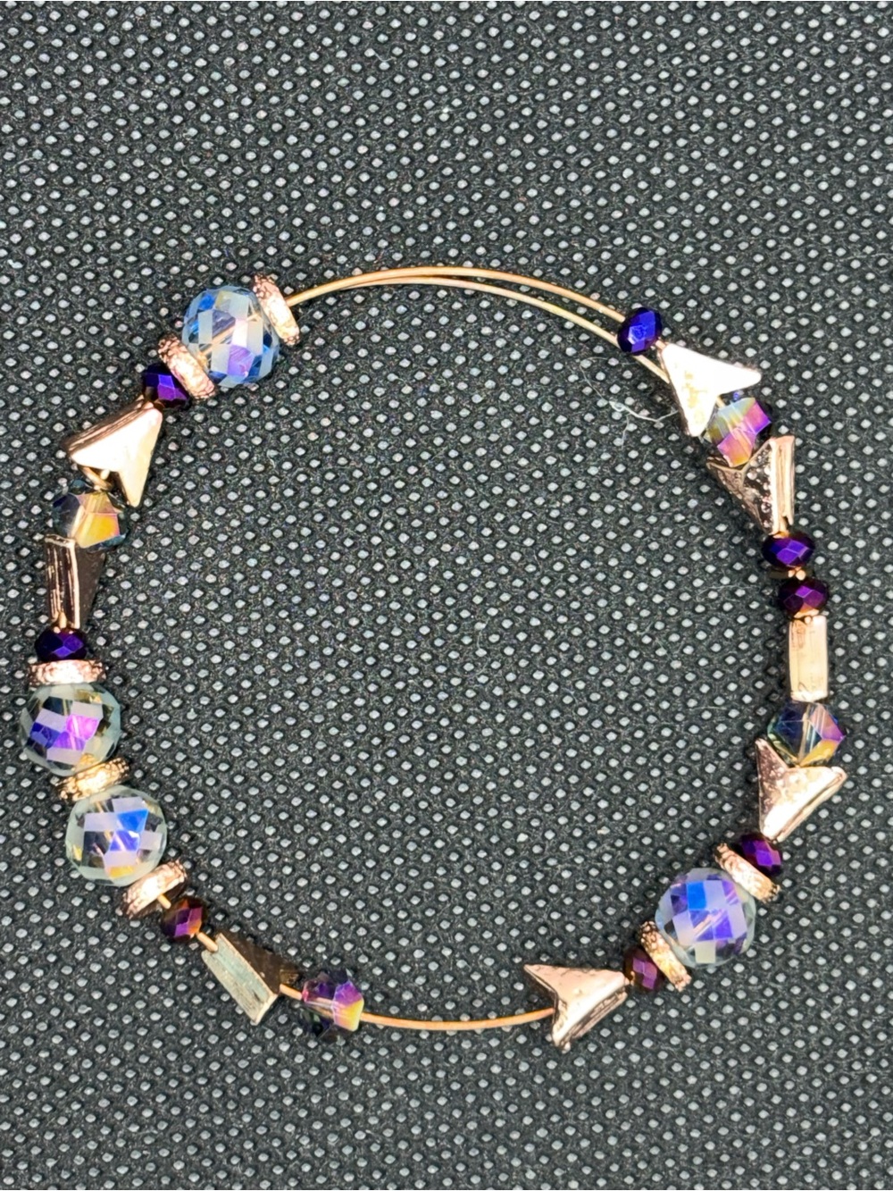 Alex and Ani Gold-Tone Hoop Bracelet with Purple and Iridescent Beads